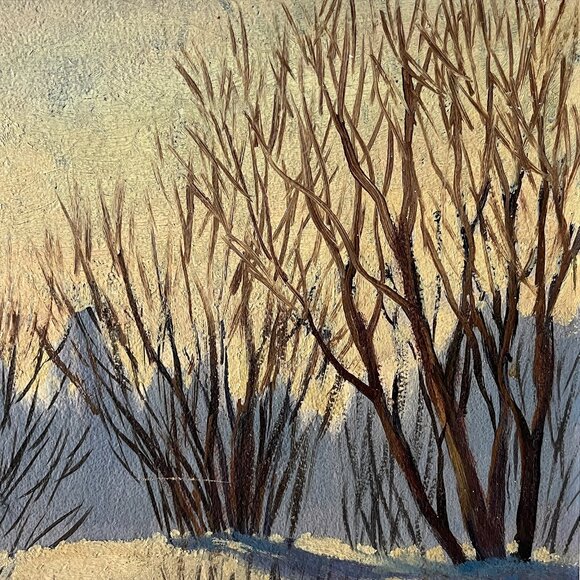 Vintage Original Winter Landscape Oil Painting Snowy Stream Trees Signed Framed - Picture 3 of 7